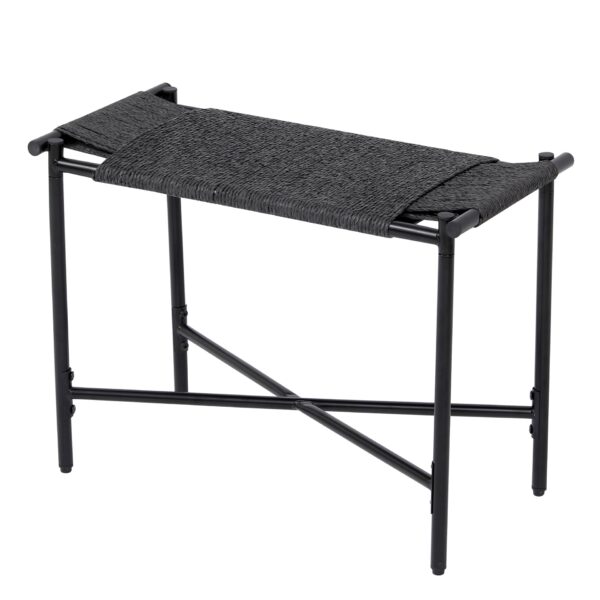 Handwoven Paper Rope Foot Rest Shoes Stools Ottomans For Entryway, Living Room, Bedroom & Office - Black