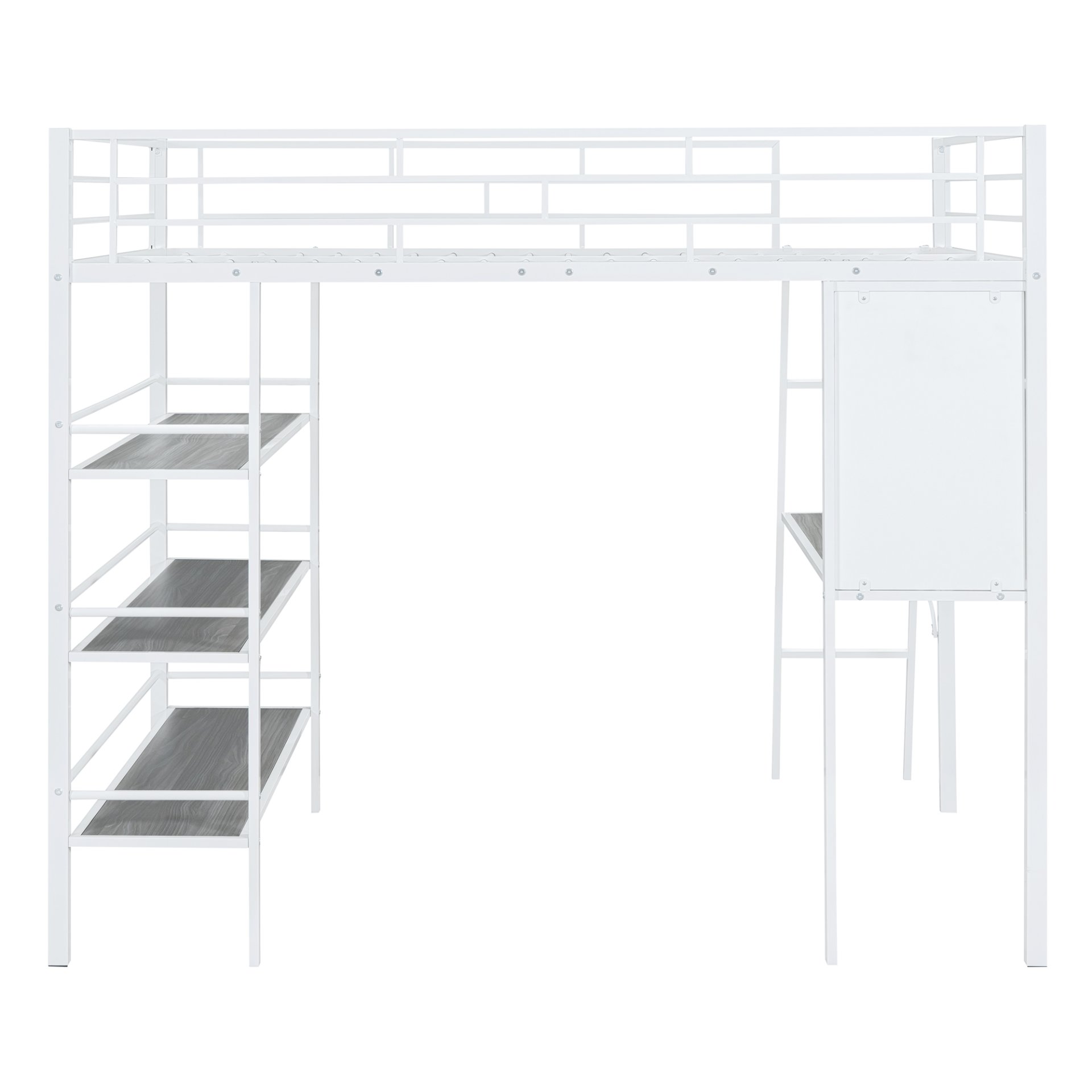 Full Size Loft Bed With 3 Layers Of Shelves And Desk, Stylish Frame Bed - White - Image 7