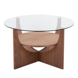 U - Shaped Contemporary Coffee Table - Walnut / Clear