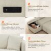 L-Shaped Sectional Pull Out Sofa Bed Sleeper Sofa With Two USB Ports, Two Power Sockets And A Movable Storage Ottoman - Beige - Image 7