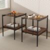 Modern Rectangle End Table (Set of 2) With Tempered Glass Tabletop And Layer - Brown - Image 2
