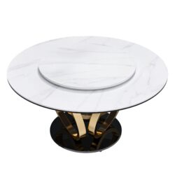 Round Dining Table With 360° Smooth Lazy Susan Stain / Heat - Gold / Black / White