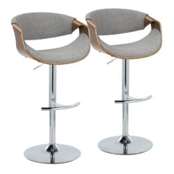Curvo - Mid-Century Modern Adjustable Barstool With Swivel With Rounded T Footrest (Set of 2) - Gray