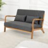 Leisure Chair With Solid Wood Armrest And Feet, Mid-Century Modern Accent Sofa, 2 Seat - Dark Gray - Image 4