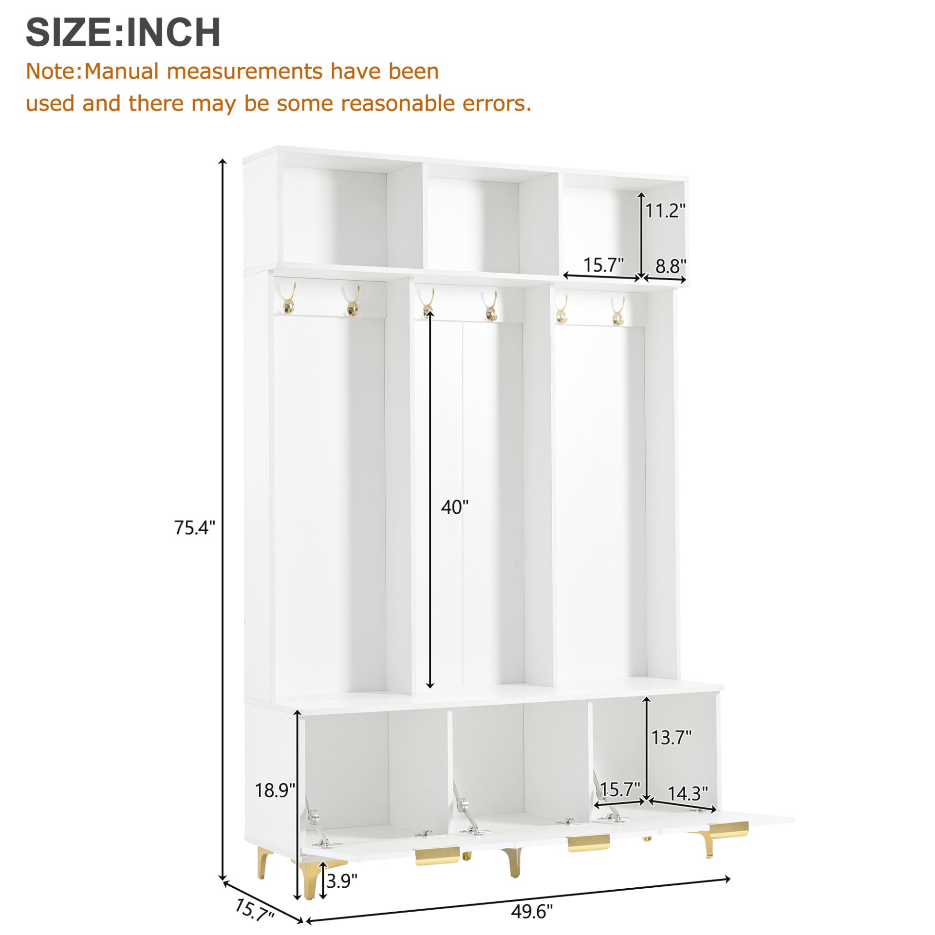 Modern Large Storage Hall Tree With Bench, Luxurious Coat Rack With 6 Hooks And Legs For Entryway, Living Room - White / Gold - Image 3