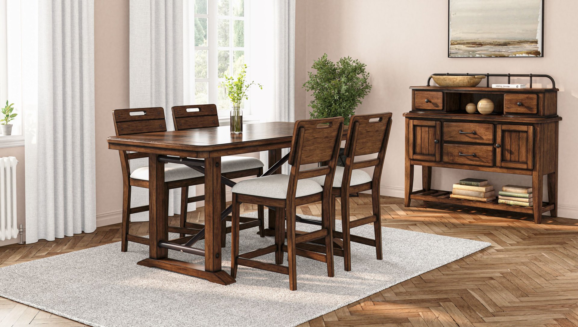 Casual Counter Height Double Pedestal Dining Table - Brown - Image 5