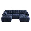 Elegant Textured Fabric 3 Seater Sofa Set With Ottoman And Throw Pillows Frame - Blue - Image 16