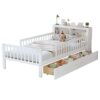 Twin Size Bed With Headboard Storage Rack, 2 Under Bed Drawers, 3 - Side Guardrails For Safety And Security - White - Image 18