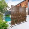 Freestanding Decorative Metal Privacy Screen For Deck Balcony Patio - Brown, Steel, 76" H X 48" W - Image 13