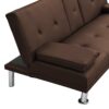 Futon Sofa Bed With Armrest Two Holders Wood Frame, Stainless Leg - Brown - Image 13