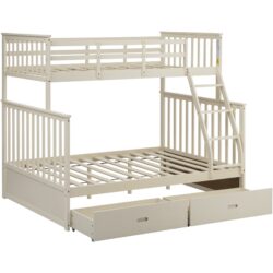 Wooden Twin Over Full Bunk Bed With Storage Drawers Safety Guard Rails And Ladder - Cream