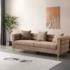 Luxurious And Comfortable Upholstered Sofa With Golden Legs And Pillows For Living Room And Reception Area - Brown - Image 13