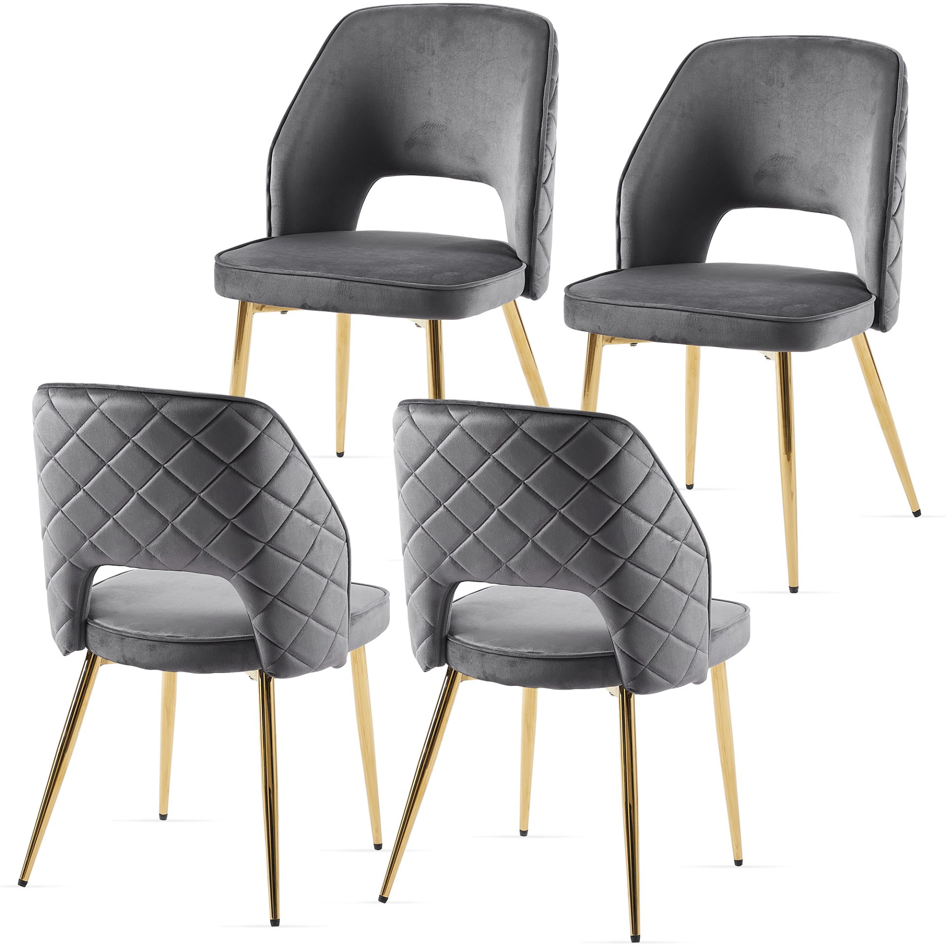 Velvet Dining Chairs With Metal Legs And Hollow Back Upholstered Dining Chairs (Set of 4) - Gray - Image 5