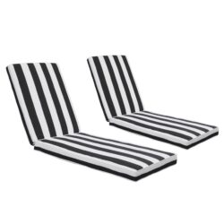 2 Piece Outdoor Chaise Lounge Chair Cushion Set, Polyester Replacement Pads - Black / White Stripe