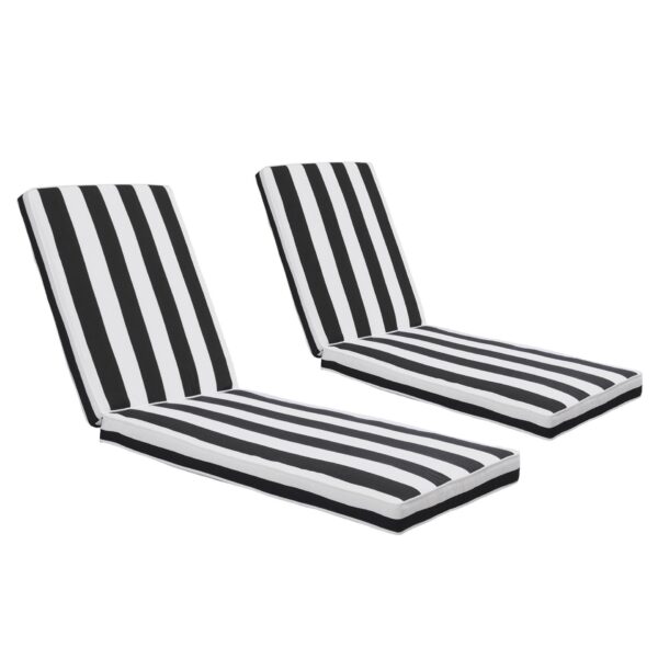 2 Piece Outdoor Chaise Lounge Chair Cushion Set, Polyester Replacement Pads - Black / White Stripe
