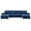 Elegant Convertible L - Shape Sectional Sofa Couch With Movable Ottoman, Velvet Upholstery - Blue - Image 14