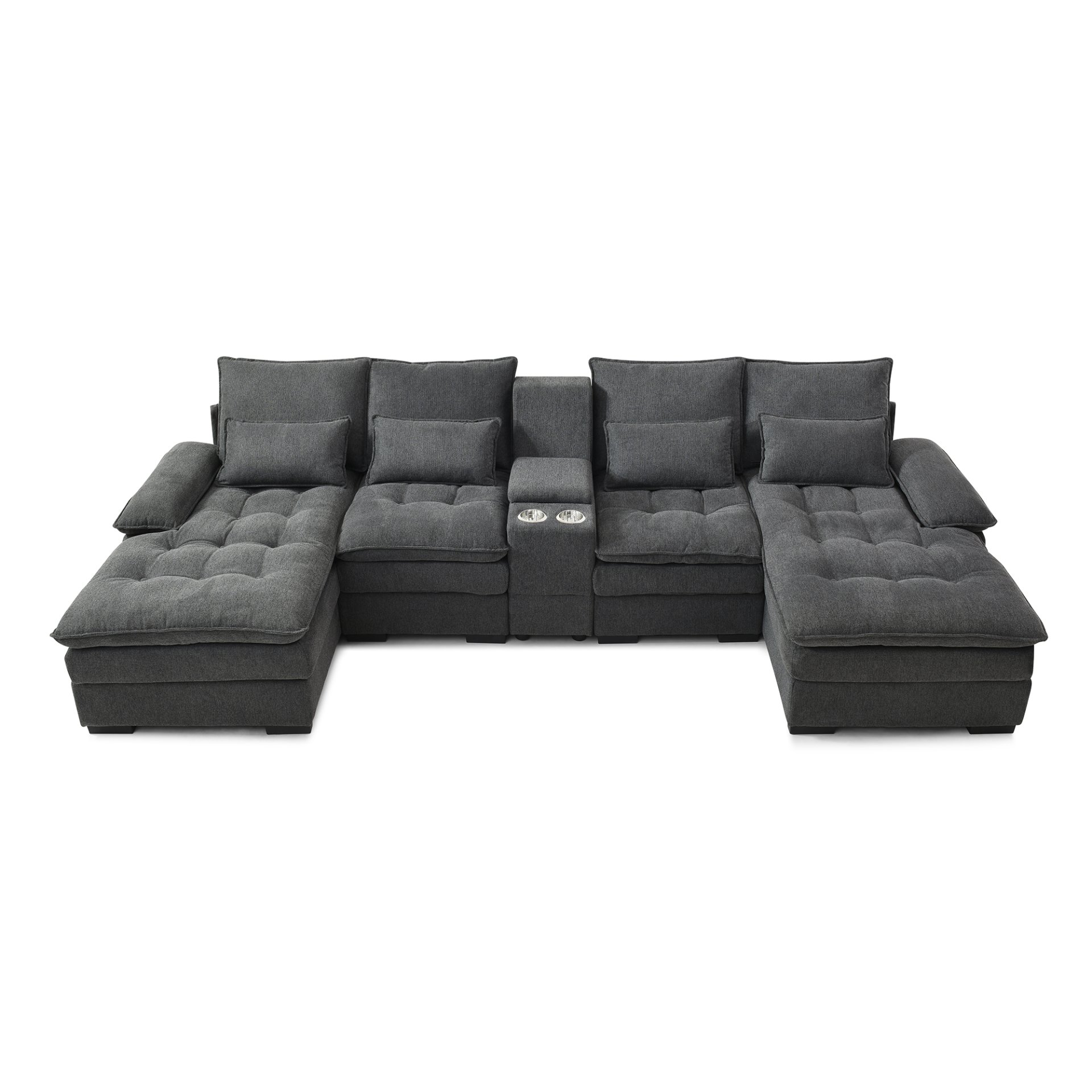 U Shaped Sofa With Console And Cupholders, 6 Seat Upholstered Sleeper Couch Set - Gray - Image 4
