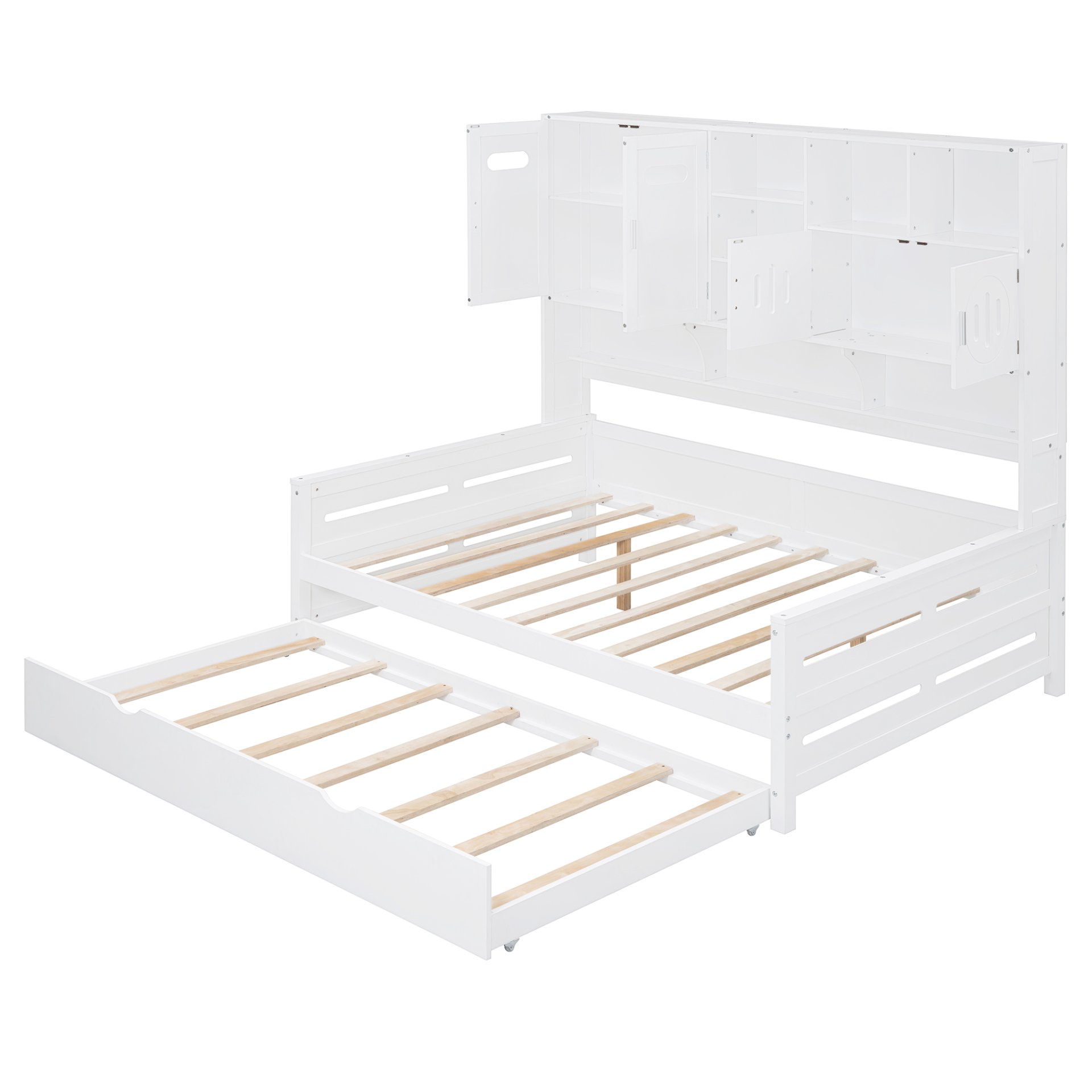 Full Size Wooden Daybed With Twin Size Trundle, And All In One Cabinet And Shelf - White - Image 10