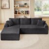 Full Compression Chaise Lounge Set Modular Corduroy Sectional With Arched Armrests Non Slip Base Includes 3 Back Cushions & 2 Throw Pillows - Dark Gray - Image 2