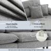 L Shaped Convertible Sectional Sofa 4 Seat Tufted Couch Set With Two Tone Adjust Legs Cloud Movable Ottoman - Gray - Image 22