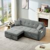 3 In 1 Convertible Sleeper Sofa Bed, Modern Fabric Loveseat Futon Sofa Couch Pullout Bed, Small Love Seat Lounge Sofa Reclining Backrest, Pillows, Pockets, Home Furniture For Living Room - Gray - Image 4