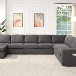 Waylon - Linen 7 Seater U-Shape Sectional Sofa Chaise With Pocket - Gray