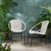 Outdoor Faux Rattan Wicker Chair With Iron Frame (Set of 2) - White / Black - Image 2