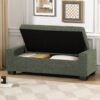 Textured Fabric Ottoman Bench With Hinged Lid - Blackish Green - Image 5