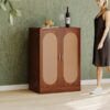 Home Bar Cabinet, Industrial Rattan Door Fold Out Bar Cabinet With Storage Bar Table - Walnut - Image 11