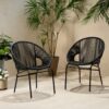 Outdoor Faux Rattan / Iron Metal Club Chair (Set of 2) - Black - Image 2