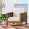 Outdoor Acacia Wood Club Chair With Wicker Accents - Teak / Mixed Brown / Beige - Image 2
