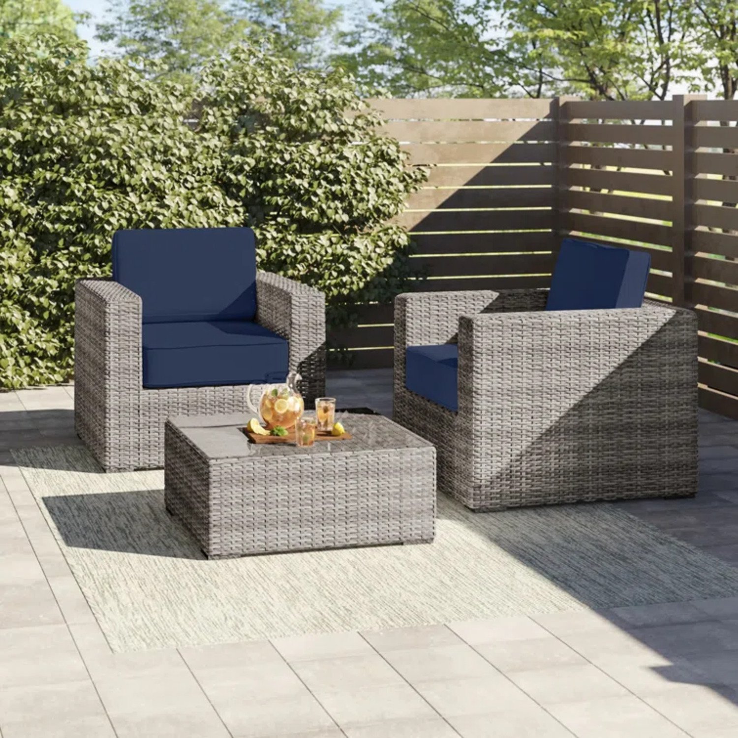 2 Person Seating Set With Cushions - Gray Mix / Navy Blue - Image 2