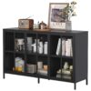 Modern Heavy Duty Metal Sideboard Buffet Cabinet With Storage, Adjustable Feet, Glass Doors, Steel - Black - Image 8