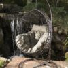 Kylie - Hanging Basket Chair Brown Cozy Rattan Design With Water Resistant Cushions - Khaki / Brown - Image 4