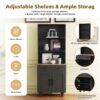 Farmhouse TV Stand With Solid Wood Gourd Shaped Legs For TVs Up To 70", Entertainment Center With Bookshelves & Tempered Glass Doors, Media Console With Adjustable Shelves, Living Room - Black / Natural - Image 9