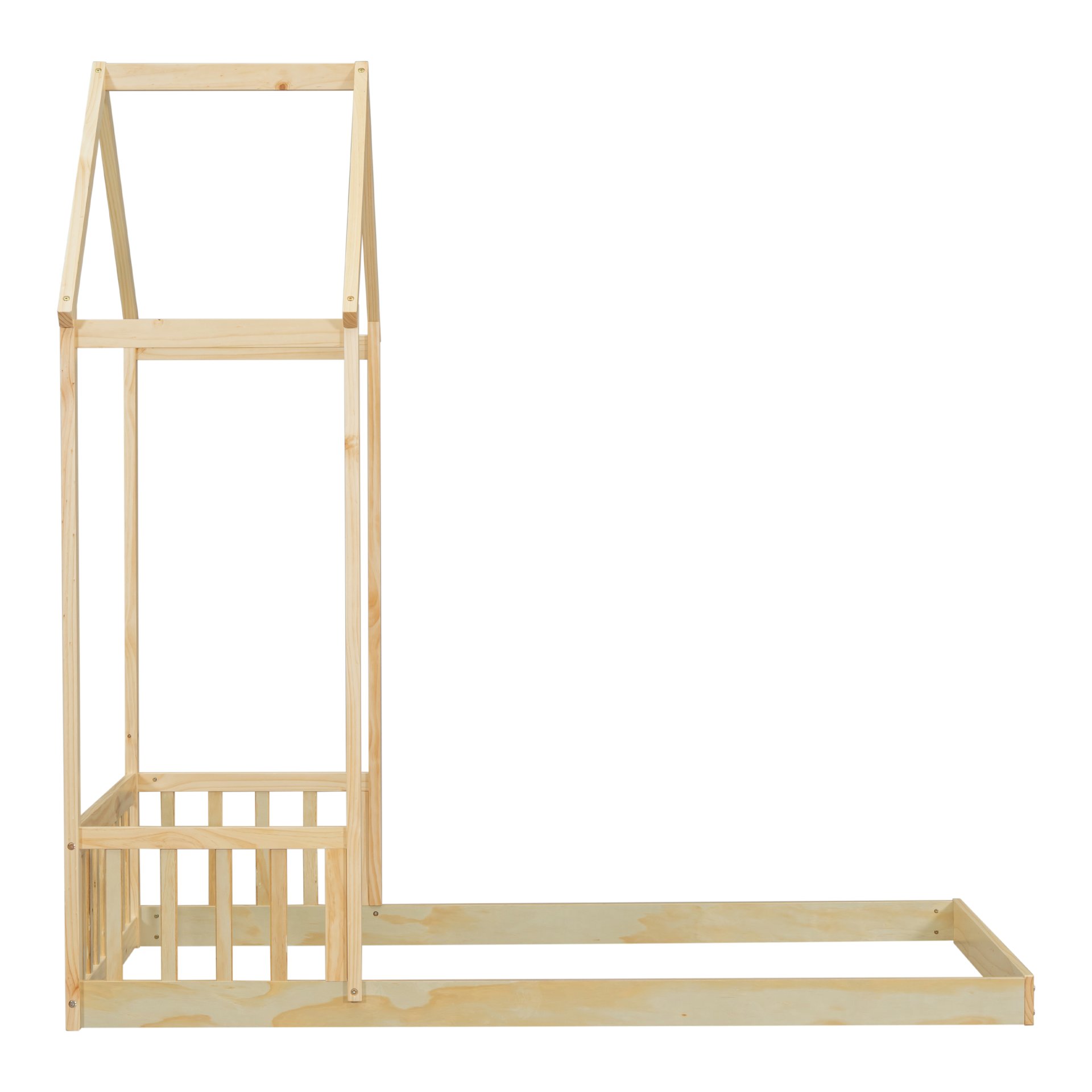 Twin House-Shaped Roof Headboard Floor Bed, (Without Slats) - Natural - Image 15