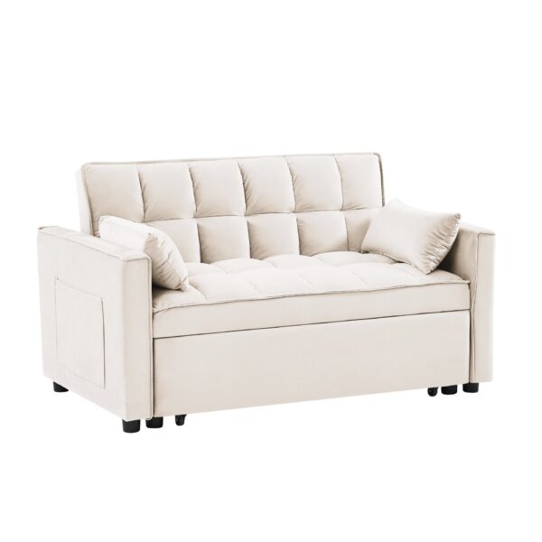 Modern Velvet Loveseat Futon Sofa Couch With Pullout Bedy Convertible Sleeper Sofa - Creamy White