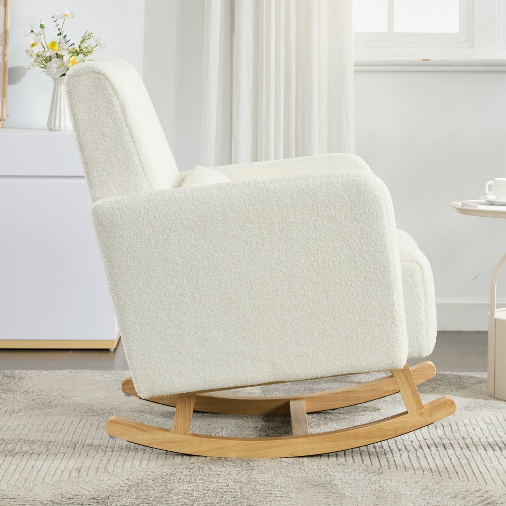 Accent Rocking Chair With Pillow, Spacious & Comfortable Seating For Living Room Or Bedroom - Cream White - Image 6