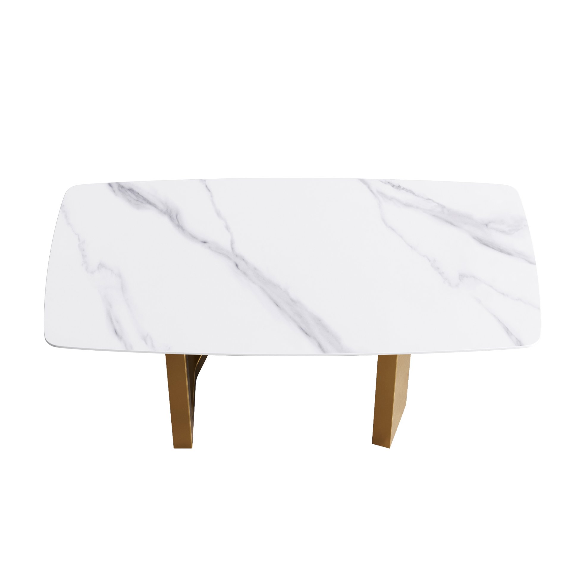 70.87" Modern Artificial Stone White Curved Metal Leg Dining Table - White / Gold - Image 5