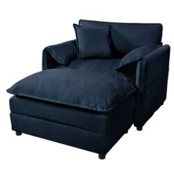 Oversized Recliner Chair With Movable Ottoman, Soft Chenille Upholstered Indoor Lounge Chair, Diy Combination - Blue
