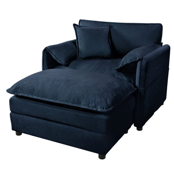 Oversized Recliner Chair With Movable Ottoman, Soft Chenille Upholstered Indoor Lounge Chair, Diy Combination - Blue