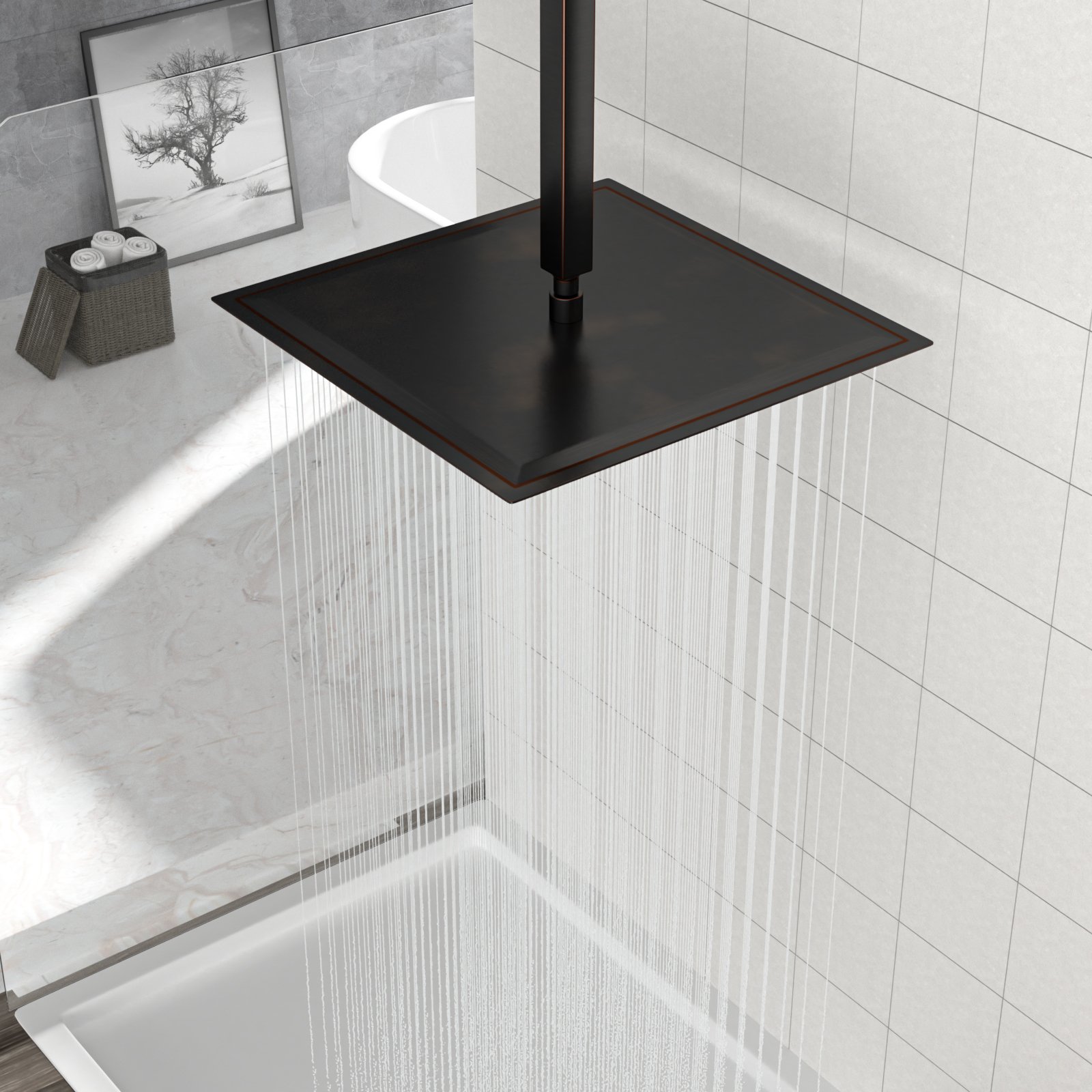 Elegant 16" Square Rainfall Shower Head, Wall / Ceiling Mounted, Oil Rubbed Bronze, Stainless Steel - Oil-Rubbed Bronze - Image 4