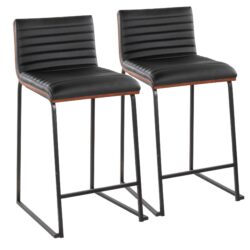 Mason Mara - Contemporary Fixed Height Counter Stool (Set of 2) - Black / Walnut / Black