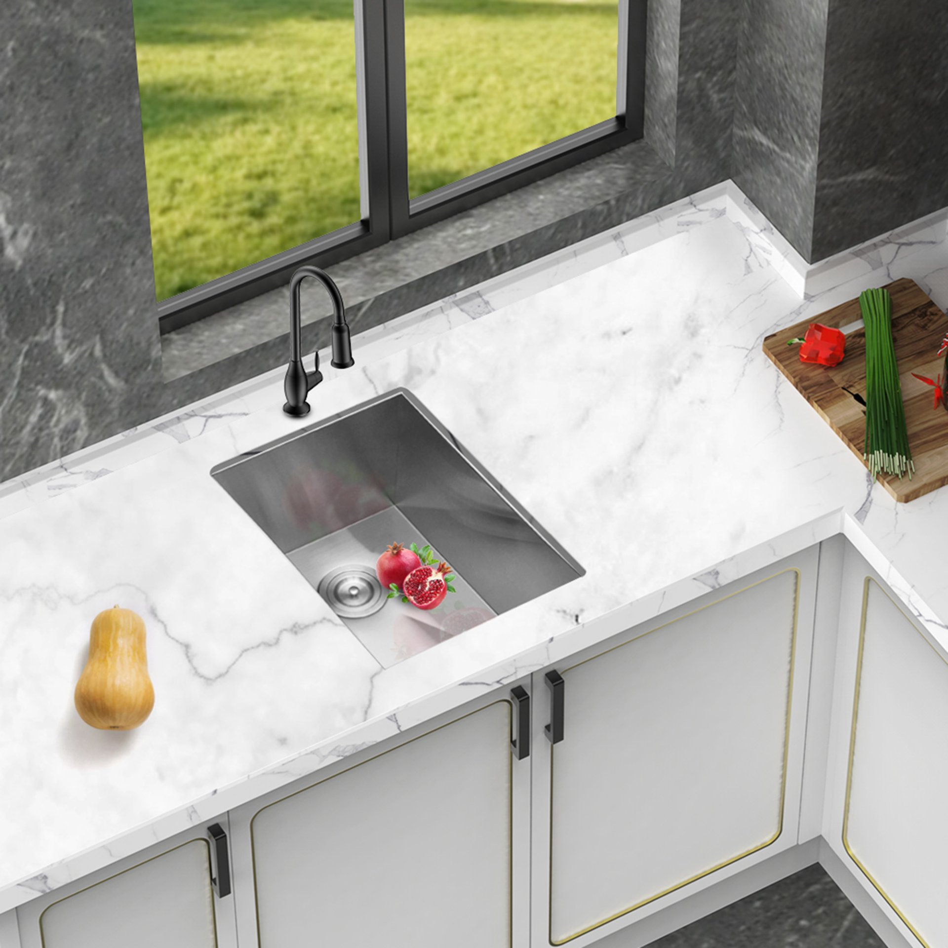 15" Undermount Kitchen Sink, 16 Gauge, 9" Deep Single Bowl Basin - Brushed Nickel - Image 2