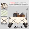 Folding Wagon, Heavy Duty Utility Beach Wagon Cart For Sand With Big Wheels, Adjustable Handle & Drink Holders For Shopping, Camping, Garden And Outdoor - Antique White / Gray - Image 8