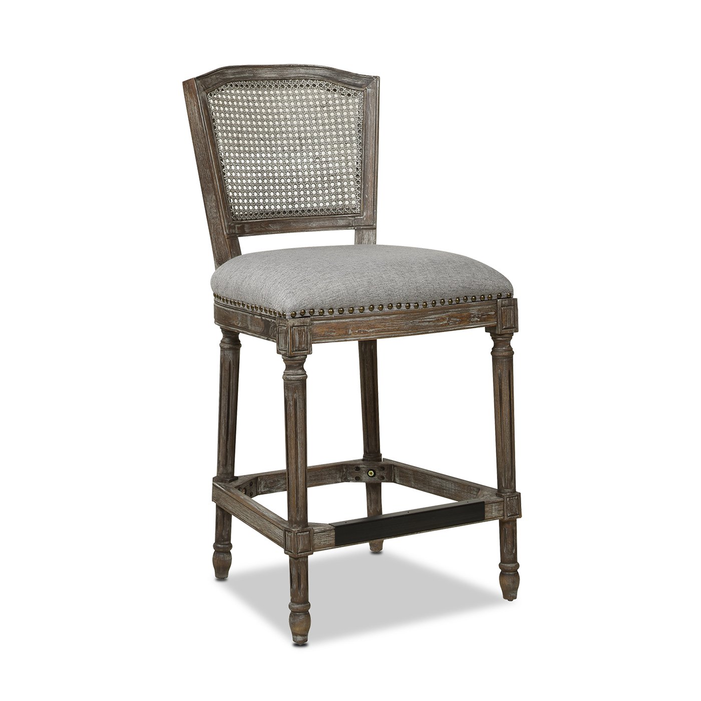 Triomphe - Rattan Wicker High Back Armless Counter Bar Stool - Heathered Gray - Image 11