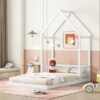 Full Roof-Framed Headboard Floor Bed With Headboard Guardrails - Without Slats White - Image 9