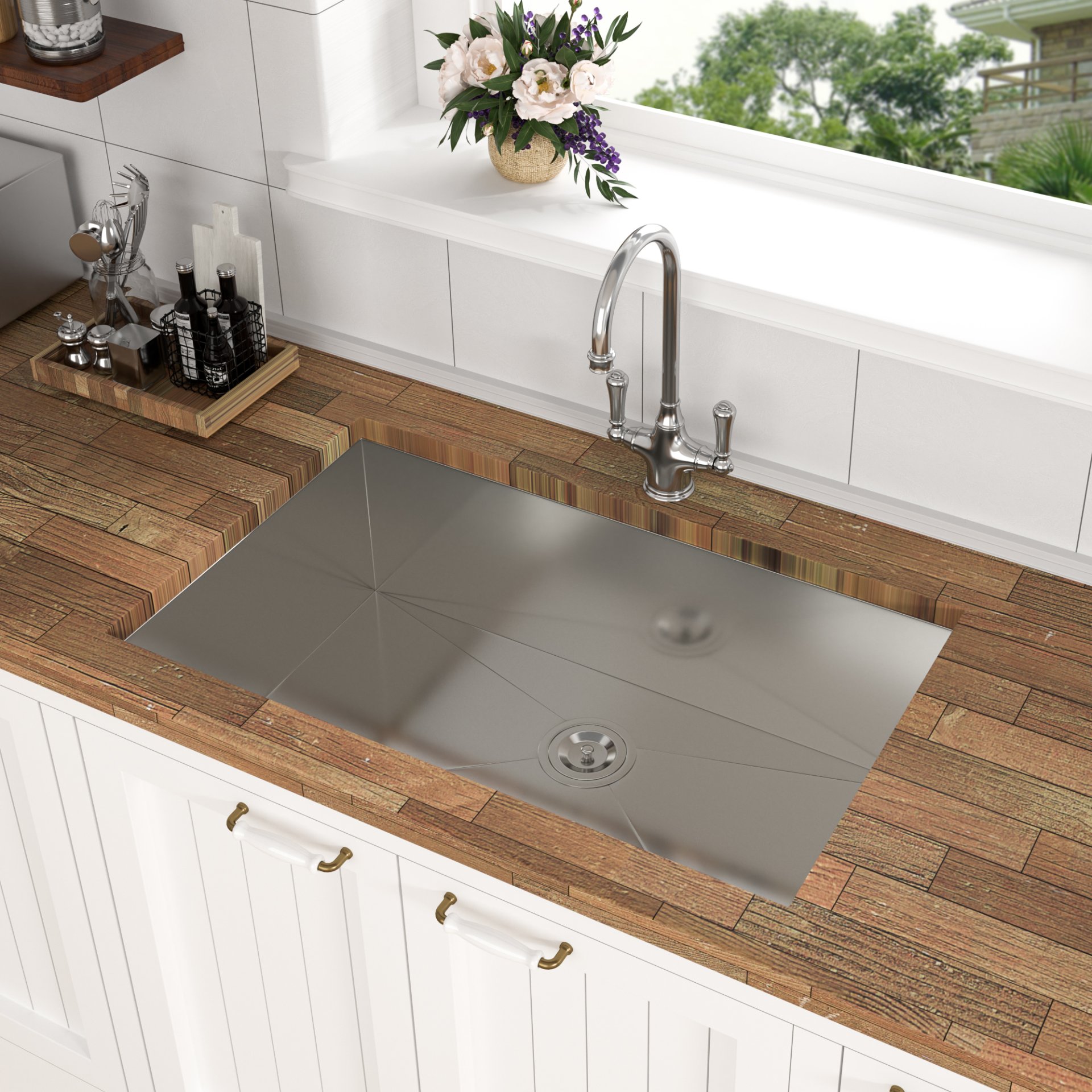 Modern 33" Undermount Stainless Steel Kitchen Sink 16 Gauge, 9" Deep Single Bowl - Black - Image 4