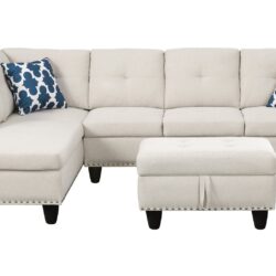 Alger - Wide Left Hand Facing Sofa & Chaise With Ottoman - Beige