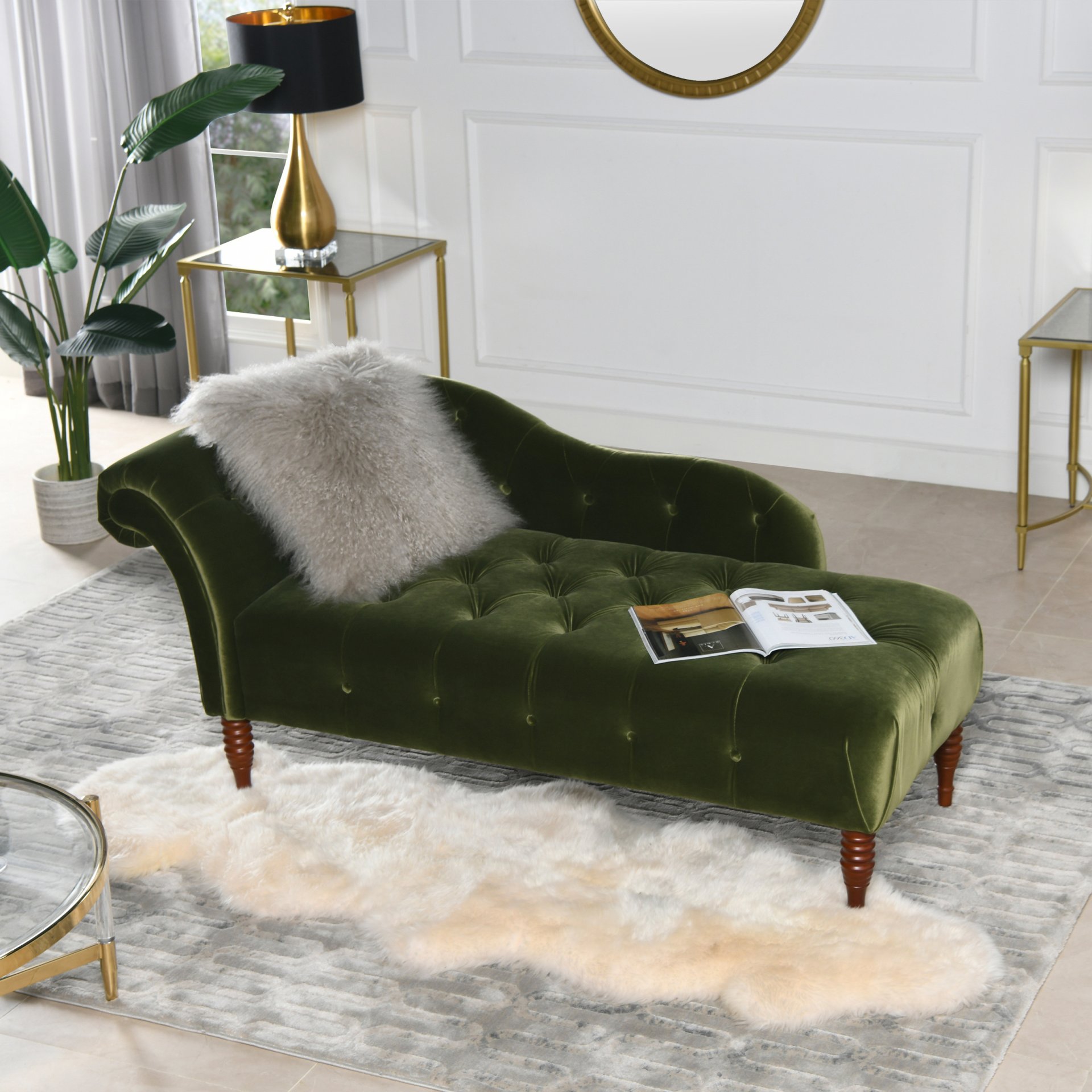 Samuel - Tufted Roll Arm Chaise Lounge - Olive Green - Image 9
